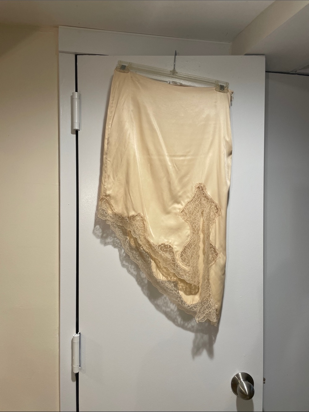 Zara Cream Lace-Trim Asymmetric Midi Skirt